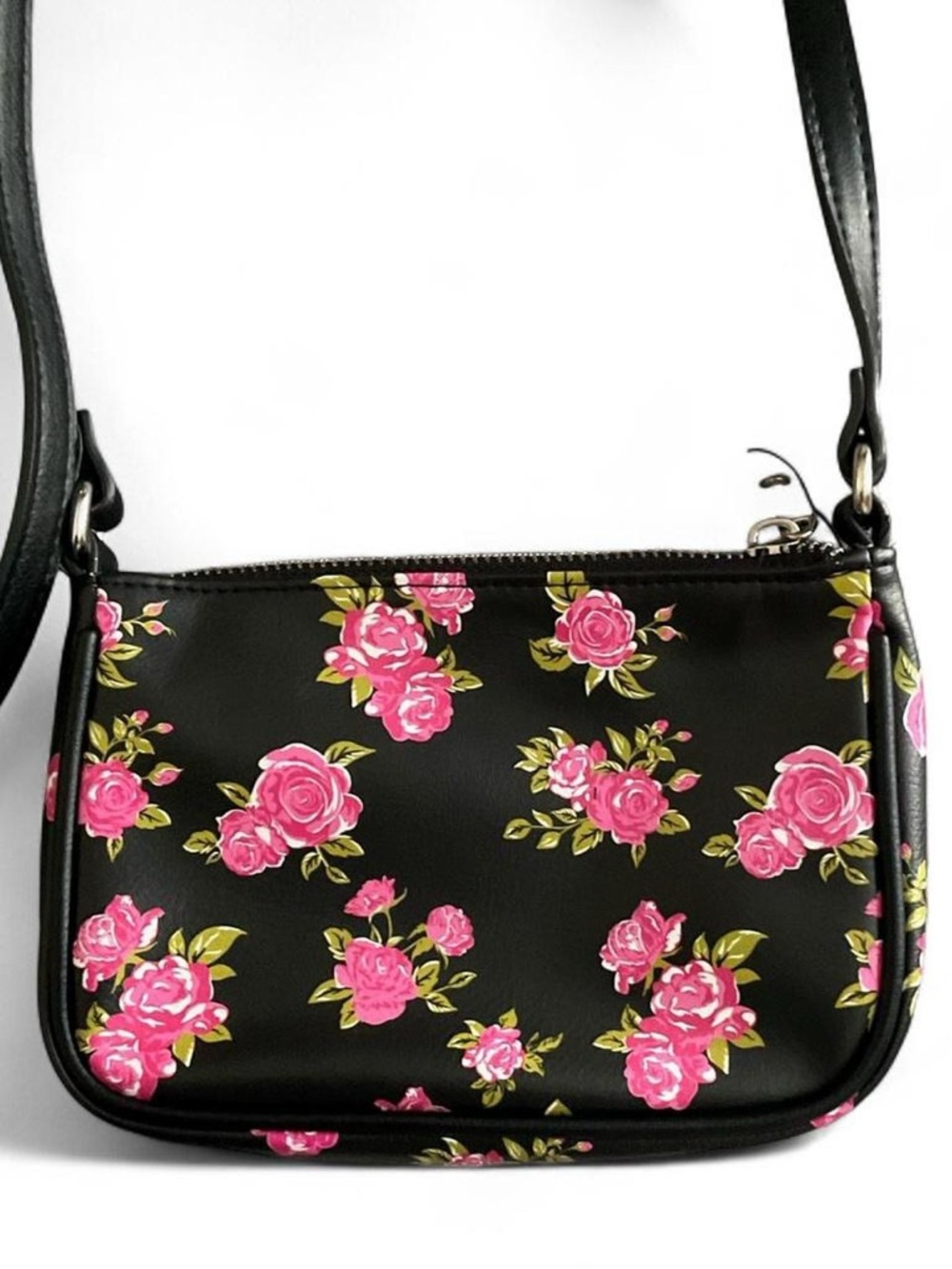 Wild Fable Floral Rose Crossbody Bag – Black Pink Print